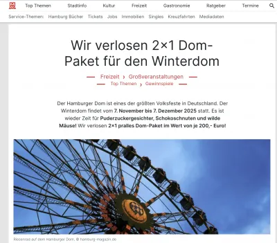 Gewinnspiel: DOM-Pakete beim Winterdom 2025 von Hamburg-Magazin.de